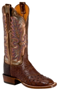 Lucchese® Cowgirl™Ladies Brown Full Quill Ostrich Metallic Top Exotic Square Toe Boot