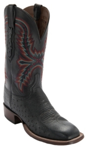 Lucchese® Cowboy Collection™ Men's Black Smooth Ostrich Exotic Square Toe Boots