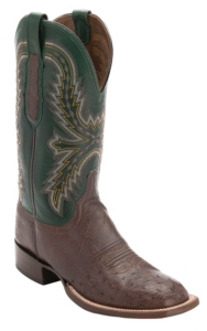 Lucchese® Cowboy Collection™ Men's Sienna Brown Smooth Ostrich w/ Green Upper Exotic Square Toe Boots