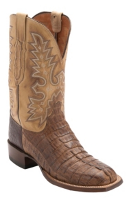 Lucchese® Cowboy Collection™ Men's Tan Burnished Jacare Hornback Caiman Tail Double Welt Exotic Square Toe Boots