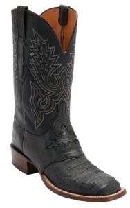 Lucchese® Cowboy Collection™ Men's Black Jacare Hornback Caiman Tail Saddle Vamp Double Welt Exotic Square Toe Boots