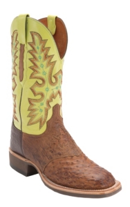 Lucchese® Mens Barnwood Brown Full Quill Ostrich w/Green Top Square Toe Western Boot