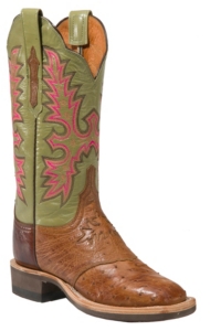 Lucchese® Cowgirl™ Ladies Brown Full Quill Ostrich w/Green Top Crepe Square Toe Boot