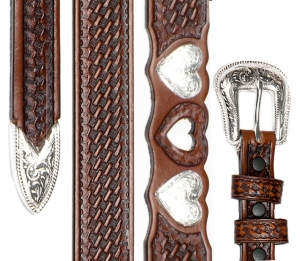 Silver Creek® Ladies Brown Basket Weave Double Heartz Western Belt LGN80034