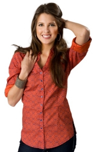 Rock 47™ by Wrangler® Women's Orange and Blue Medallion Print Long Sleeves Western Shirt