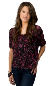 Rock 47™ by Wrangler® Women's Black with Pink and Grey Print Short Sleeve Chiffon Top