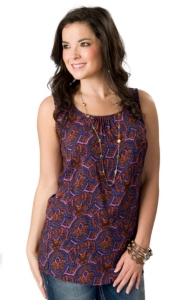 Rock 47™ by Wrangler® Women's Blue, Orange and Pink Paisley with Crochet Back Sleeveless Fashion Top