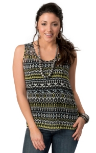 Rock 47™ by Wrangler® Women's Black with Multi Aztec Print and Zipper Sleeveless Fashion Tank Top
