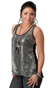 Rock 47™ by Wrangler® Women's Black with Snake Print Sequin Front Sleeveless Fashion Tank Top