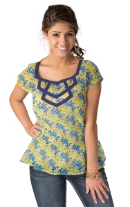 Rock 47™ by Wrangler® Women's Lime Green and Purple Floral Chiffon Fashion Top