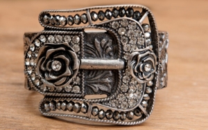 Wear N.E. Wear® Antique Silver Rose Buckle with Rhinestones and Beads Stretch Bracelet