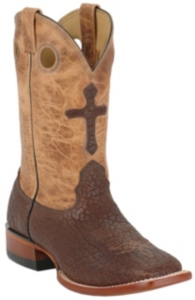 Larry Mahan® Men's Chocolate Bison w/ Cross on Sand Top Square Toe Western Boot