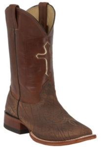 Larry Mahan® Men's Apache Brown Bison with Cross Inlay Double Welt Square Toe Boots