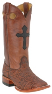Larry Mahan® Mens Bark Brown Elephant Mustang Top Double Welt Square Toe Exotic Boot