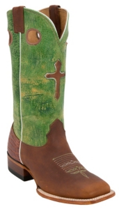 Larry Mahan® Men's Tuscany Brown w/ Lime Wild & Brown Cross Square Toe Western Boot