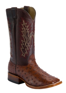 Larry Mahan® Men's Bark Brown Full Quill Ostrich Double Welt Square Toe Boots
