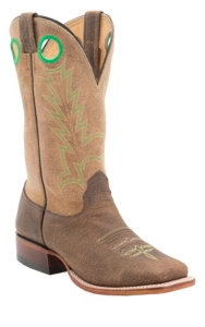 Larry Mahan® Men's Distressed Bison Rustico w/Lime Stitch Double Welt Square Toe Western Boots