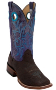 Larry Mahan® Men's Chocolate Bison w/Purple Distressed Volcano Top Double Welt Square Toe Western Boots