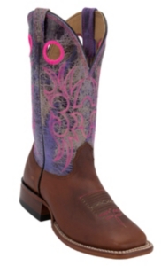 Larry Mahan® Mens Redwood Rowdy w/Cracked Purple Volcano Top Double Welt Square Toe Boots