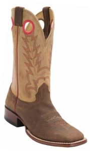 Larry Mahan® Men's Sandlot Prosper Brown w/Distressed Rustico Tan Top Coral Stitch Double Welt Square Toe Western Boots