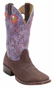 Larry Mahan® Mens Mequite Prosper Brown w/Cracked Purple Acid Wash Top Double Welt Square Toe Boots