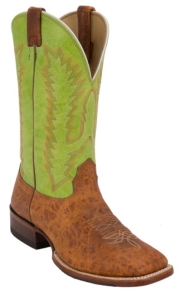 Larry Mahan® Men's Arizona Cognac Cowhide w/ Green Top Wide Square Toe Western Boots