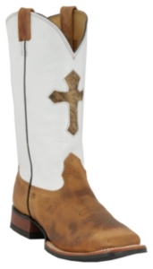 Larry Mahan® Men's Sand Brown Bison w/ White Top & Hair Cross Square Toe Western Boot