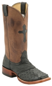 Larry Mahan® Ladies Black Full Quill Ostrich w/Brown Top Cross Exotic Square Toe Boot