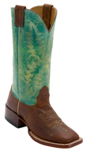 Larry Mahan® Women's Elna Cognac Cowhide w/ Wild Turquoise Top Wide Square Toe Western Boots