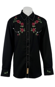 Larry Mahan® L/S Black w/ Rose Embroidery Retro Shirt LMCCM6002
