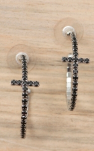 Cindy Smith® Silver with Black Stones Cross Hoop Earrings