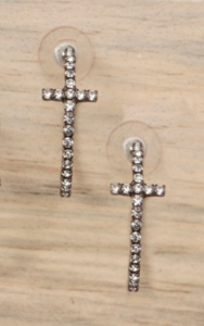 Cindy Smith® Silver with Charcoal Crystals Cross Hoop Earrings