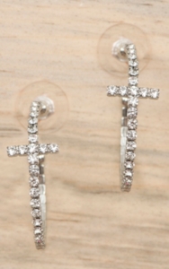 Cindy Smith® Silver with Clear Crystals Cross Hoop Earrings
