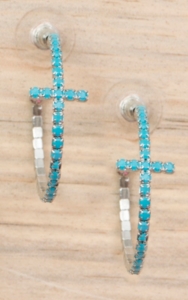 Cindy Smith® Silver with Turquoise Stones Cross Hoop Earrings