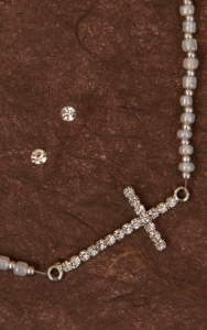 Cindy Smith Co® Silver Side Cross Beaded Necklace & Earring Set LN0181
