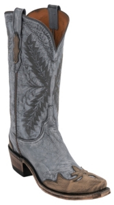 Lucchese® 1883 Ladies Destroyed Denim Blue w/ Brown Wingtip Goat Snip Toe Western Boots