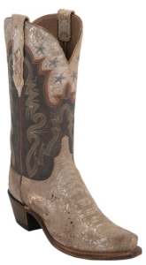 Lucchese® 1883 Women's Metallic Taupe Python Print w/ Black Top Snip Toe Western Boots