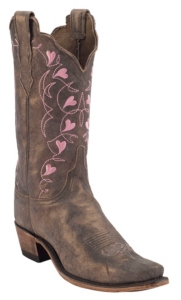Lucchese® 1883 Women's Fawn Metallic Brown w/ Pink Embroidered Hearts Top Snip Toe Western Boots
