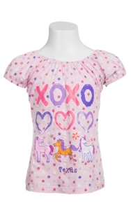 Kid-U-Not® Girls Light Pink Polka Dot Horse with Hug & Kisses Short Sleeve Tee
