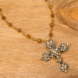 Wear N.E. Wear® Topaz & Amber Crystal Cross Necklace
