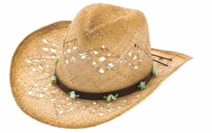Dorfman Pacific® Raffia Vent w/ Turquoise Beaded Hatband Straw Cowboy Hat