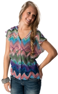 Olive & Oak® Women's Women's Multi Color Aztec Chiffon Short Sleeve Fashion Top
