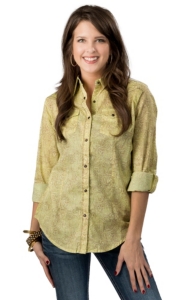 Wrangler® Women's Lime Green and Brown Paisley Print Long Sleeve Western Shirt