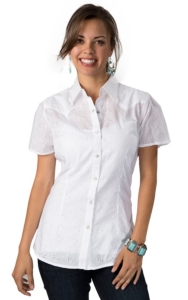 Wrangler® Womens White Eyelet Short Sleeve Western Shirt