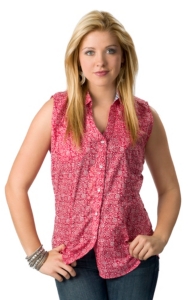 Wrangler® Women's Red with White Floral Print Y-Neck Sleeveless Western Shirt