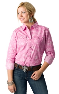 Wrangler® Tough Enough To Wear Pink™ Women's Pink Snake Print Long Sleeve Western Shirt