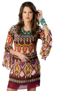 Wrangler® Women's Brown, Pink and Purple Southwest Print 3/4 Sleeve Dress