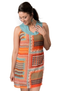 Wrangler® Women's Turquoise and Orange Navajo Print with Beads Sleeveless Dress