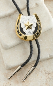 M&F Western® Silver and Gold Star & Horseshoe Bolo Tie