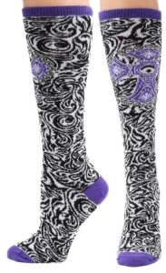 Justin® Gypsy Collection™ Women's Black, White and Purple Swirl Print with Cross Over the Calf Socks